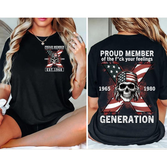 Custom Est.Year 1968 Skull GenX 2 Side Skull Shirt, GenX T-shirt, Skull Proud Member Generation X Shirt, Flag Skull Shirt