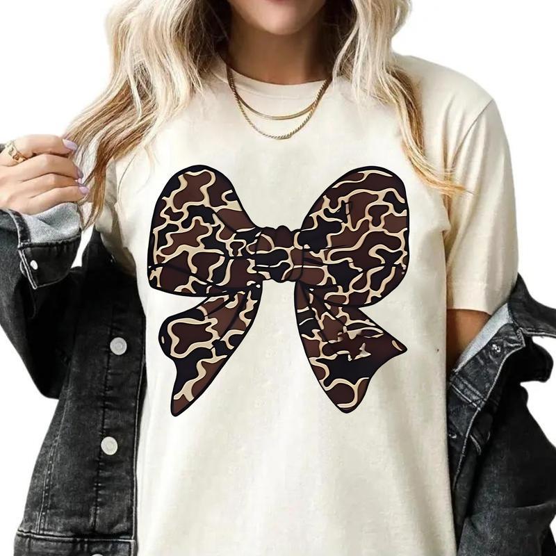 Camo Coquette Bow Duck Hunting TShirt, Camo Shirt, Old School Camo Girls Camo Shirt, Cotton All Sizes Colors for Men and Women Collar Fabric