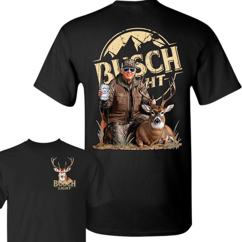 Hunter Trump With Busch Light Beer Hunting Deer T-Shirt, Camo Trump, Hunting Deer Shirt, Hunting Season Tee, Gift for Trump Supporter, Cotton, Top