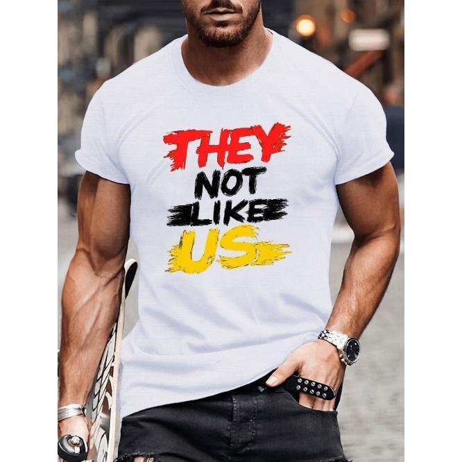 THEY NOT LIKE US. Printed men's plus-size multi-functional short-sleeved T-shirt, stylish breathable top, plus size Made in USA