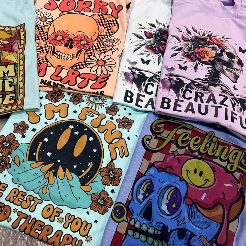 Skull Tee Sarcastic T-Shirt Floral Skeleton Tshirt Girly Skull Tops Floral Skull T-Shirt Short Sleeve Shirt Womens Casual Tee Trending Rocker Tee Craz