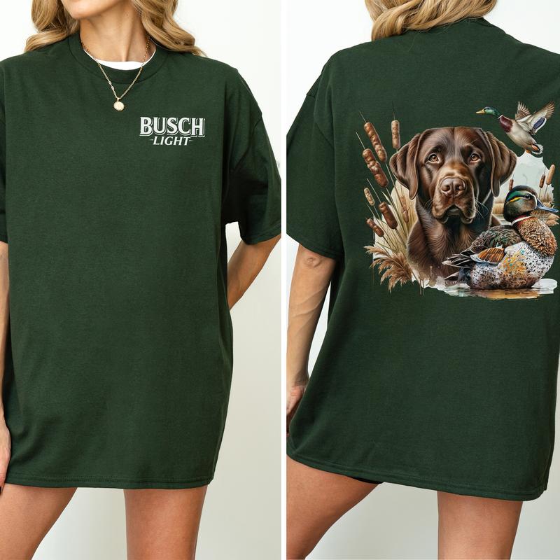 Busch Light Dog Hunting Duck 2-Sided Graphic Shirt, Mallard Hunting Shirt for Men, Dog Hunt Tee, Soft Cotton Fabric Tshirt, Classic Casual Womenswear