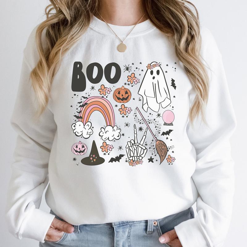 Vintage Halloween Boo Sweatshirt, Halloween Sweater, Halloween Shirts for Women, Halloween Crewneck, Cute Boo Halloween Tshirt, Halloween Gifts