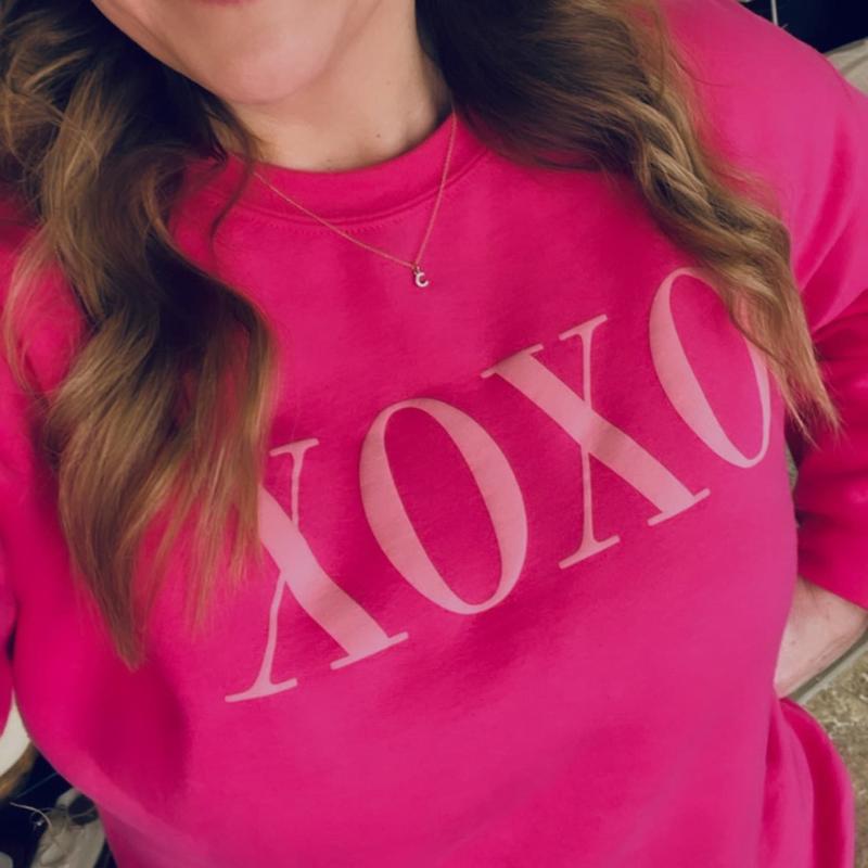 XOXO Puff Print Sweatshirt, Valentines Day sweatshirt, Valentine's Day gift, Pink Valentines Day sweatshirt