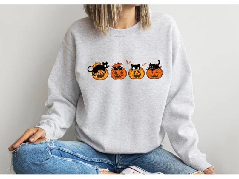 Halloween Sweatshirt, Black Cat Sweatshirt, Cat Lover Shirt, Black Cat Shirt, Cat Sweater, Ghost Shirt, Halloween Sweater, Halloween Pumpkin