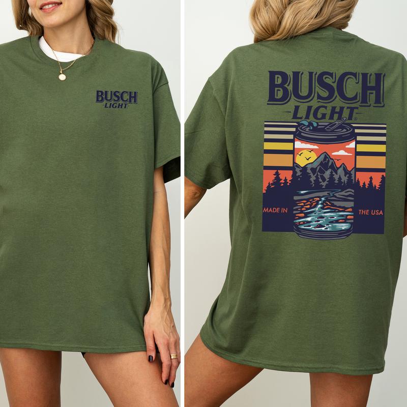 Vintage Busch Light Sunset Can Shirt 2-Sided, Outdoor Busch Light Tee, Summer Drink Graphic Printed Tshirt, Drink Tee for Girls, Drinking T-shirt, Sof