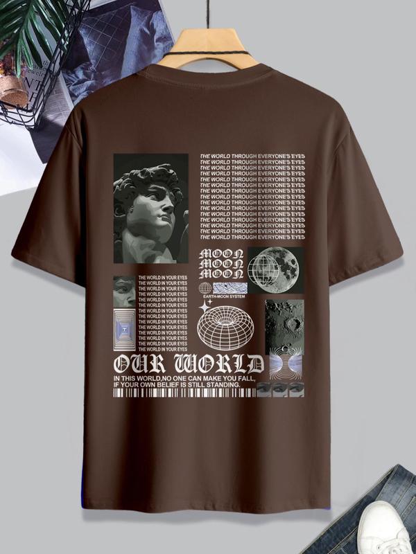 Men's Thin Letter & Graphic Round Neck Tee, Fashion Casual Vintage Regular FitÂ Vintage Sculpture Print Short Sleeve T-Shirt, Streetwear, Graphic Tees,