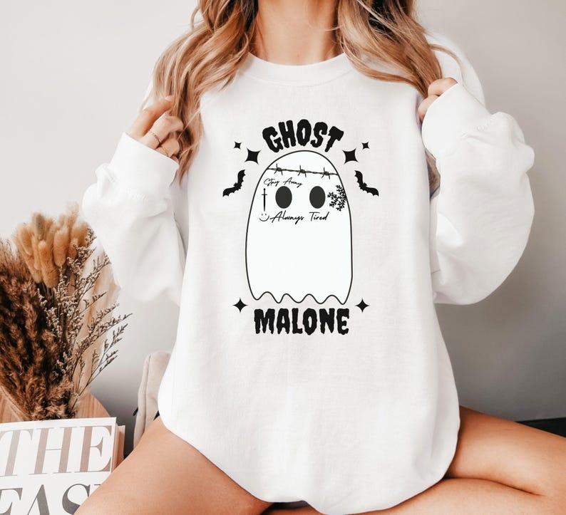 Ghost Malone Sweatshirt, Halloween Sweatshirt, Cute Ghost Sweater, Funny Spooky Sweatshirt, Ghost Malone Shirt Casual Collar Comfort Cotton