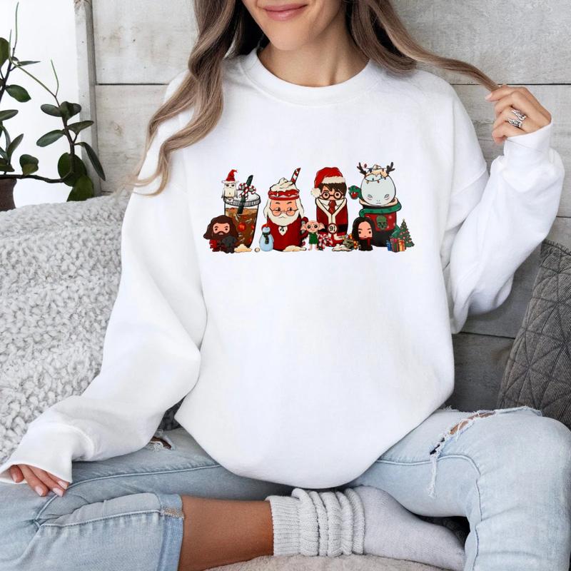 Harry Potter Family Chibi Cute Characters Sweatshirt, Hedwig, Dobby, Voldemort, Hagrid, Snape, Dumbledore, Xmas Wizard School Fan Shirt
