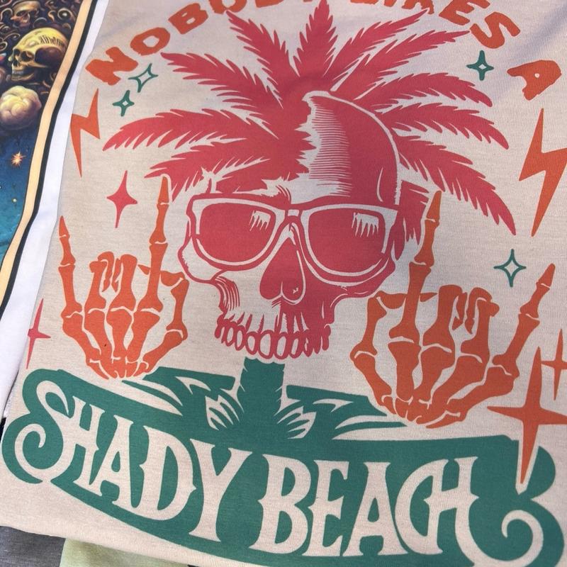 Wild and Sweet Skull Tees Wild and Sweet Summer Tshirts Wild Summer Skull Tops Summer Vibes Skull Tees Skull Shady Beach T-Shirts Vacation Rocker Tees