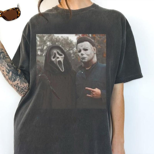 Ghostface Michael Myers Halloween Heart Hand Shirt, Horror Movie Hoodies Sweatshirts, Screamm Movie Tee, Spooky Season Top, Unisex Apparel