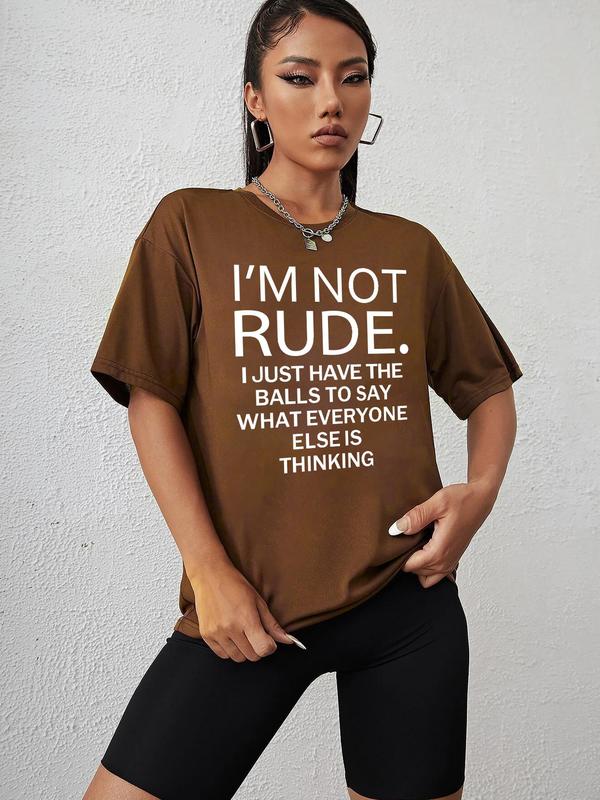 Women's Letter Print Drop Shoulder T-Shirt, Summer Clothes Women, Casual Fashion Round Neck Half Sleeve Tee for Daily Holiday Vacation Outdoor Wear, W