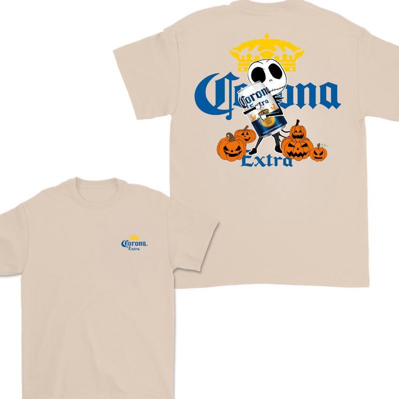 Jack Hug Corona Skellington Halloween 2 Sides T-shirt, Corona T-shirt, Corona Halloween T-shirt, Classic Cotton Unisex, High-Quality Printing, All Sea