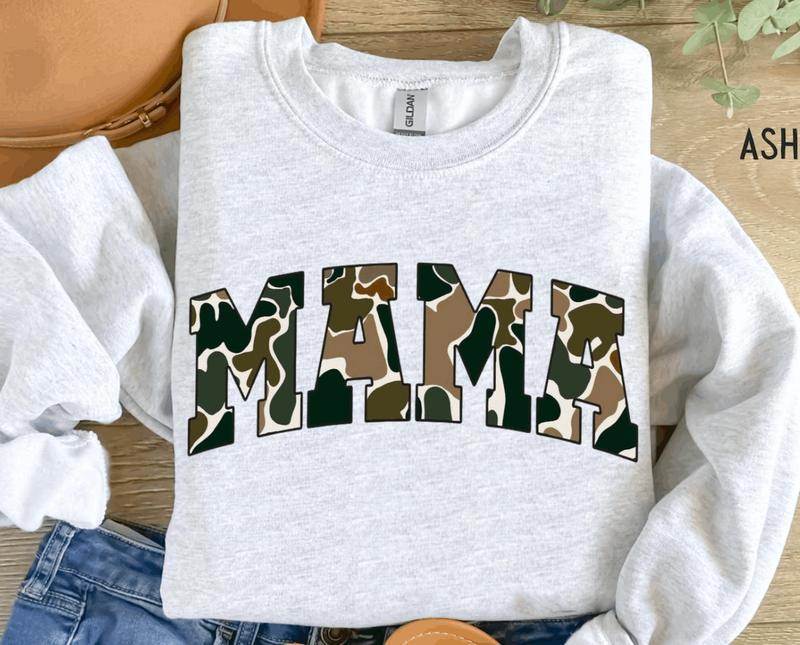 MAMA Camo Old School Bottomland Pattern Crewneck Sweatshirt, Hunting Mama, Hunting Season Unisex Sweatshirt