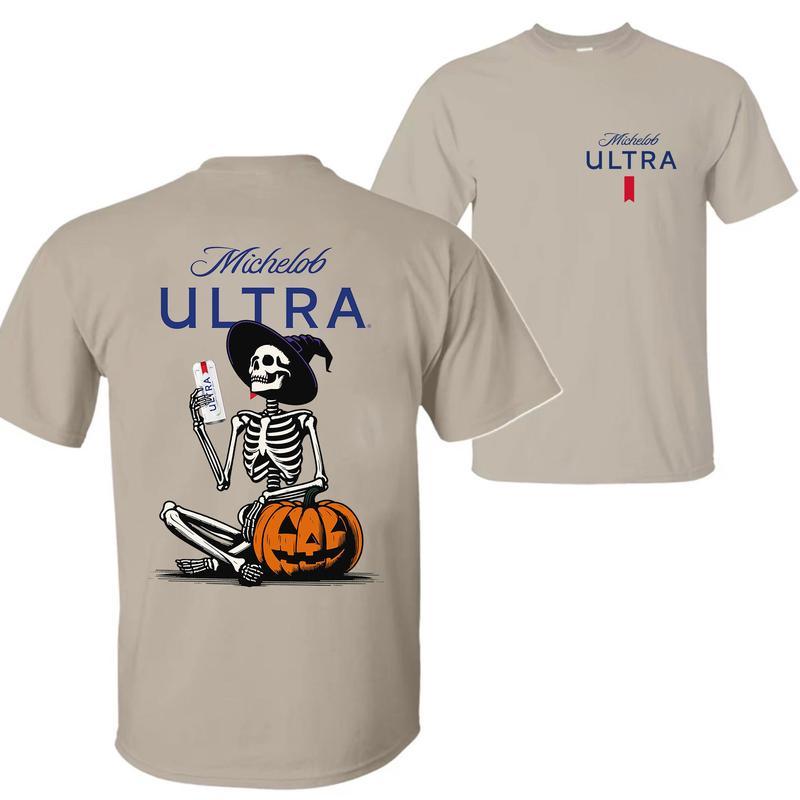 Michelob Ultra, Michelob Ultra Halloween Skeleton Pumpkin 2 Sides T-Shirt, Michelob Ultra Halloween Shirt, Halloween Shirt, For Men, For Women, Hallow