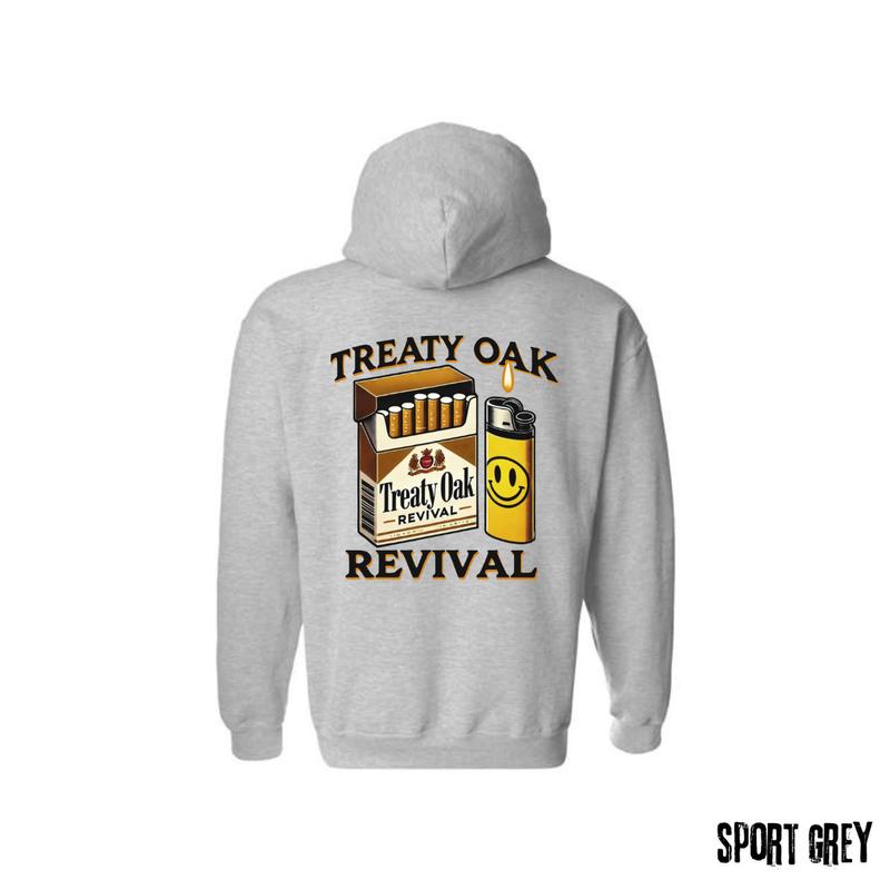 Treaty Oak Revival 1 Sides Hoodie, Bold Graphic of a Cigarette Pack and Lighter Design Shirt Long Sleeve Tops Man Pullover Sweaters Menswear