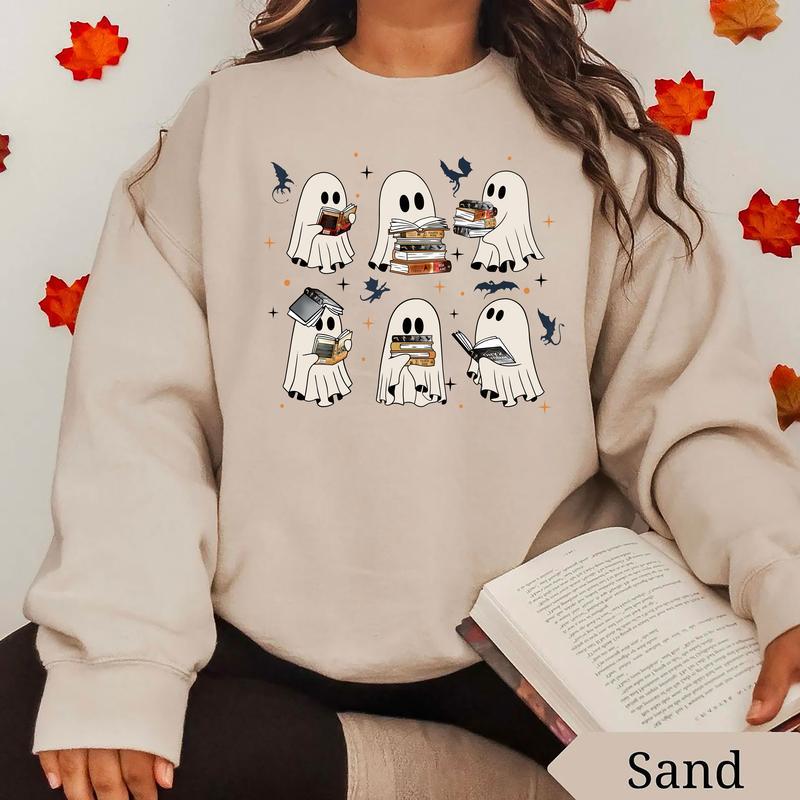 Retro Ghost Fourth Wing Book Sweatshirt, Ghost Bookish Shirt, Ghost Fourth Wing Dragon Sweatshirt, Halloween Gift For Book Lovers, Bookish Merch, Ghos
