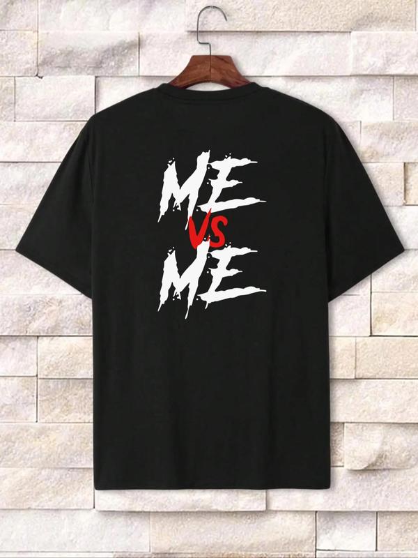 Men's Regular Fit  Me VS Me  Letter Print Round Neck Tee, Street Fashion StreetwearÂ Short Sleeve T-shirt for Daily Wear, Graphic Tees, Casual Comfy Kn