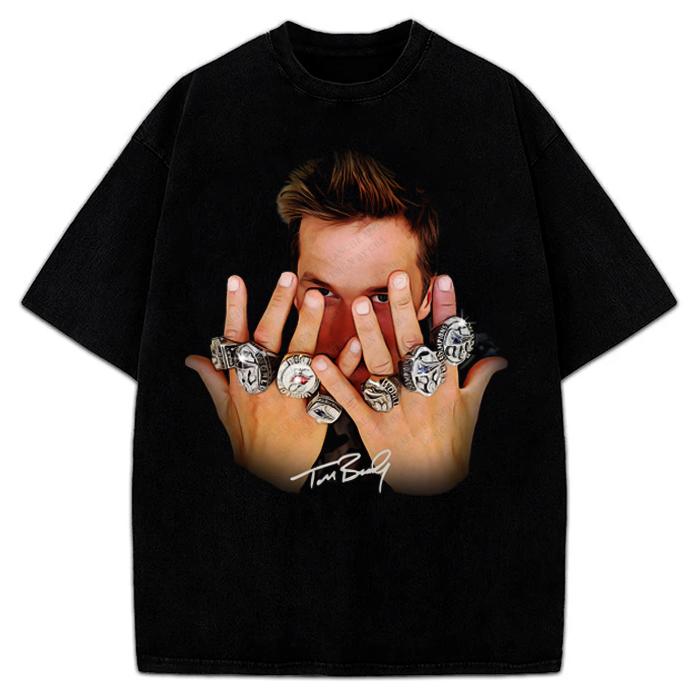 Tom Brady 7 Rings Greatest Of All Time T-Shirt Graphic Tee Football Crewneck Cotton Menswear Soft