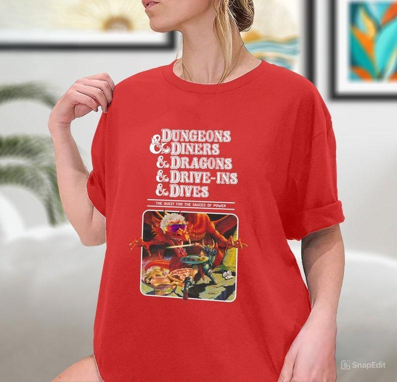 Dungeons And Diners, Dragons And Drive-Ins And Dives T-Shirt, Dragons Playing Houses, Humans Shirt