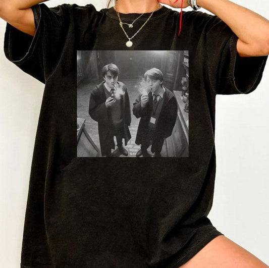 90s Vintage Meme Shirt Harry and Ron Smoking Shirt Potter Tshirt Wizarding Fan Shirt Potterhead Christmas Birthday Gift Potter Book Funny, Sweatshirt,