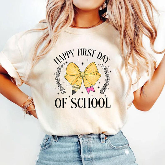 Happy First Day Of School Shirt, Pencil Bow Teacher Shirt, Coquette Bow Teacher Shirt, Back To School Shirt, Gift For Teacher, Teacher Appreciation Gi