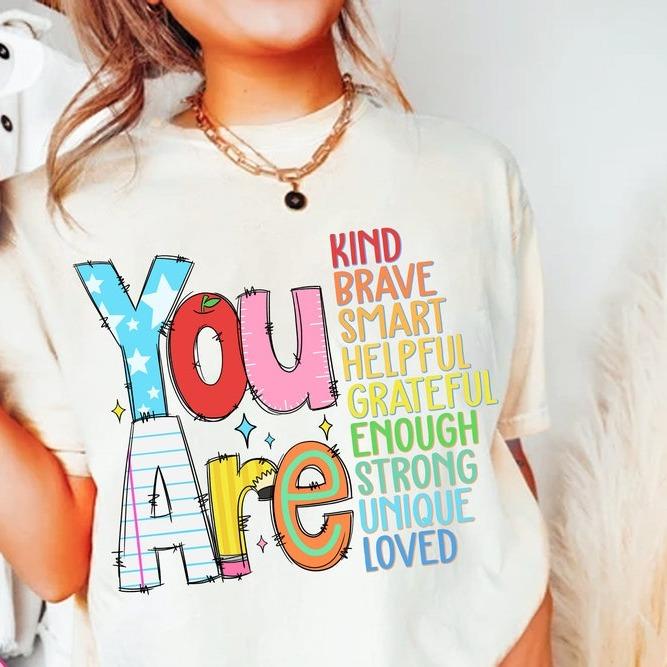 You Are Kind T-Shirt, Back To School TShirt, Teacher Appreciation TShirt, Retro Teacher T-Shirt, School Doodles T-Shirt Cotton Fabric