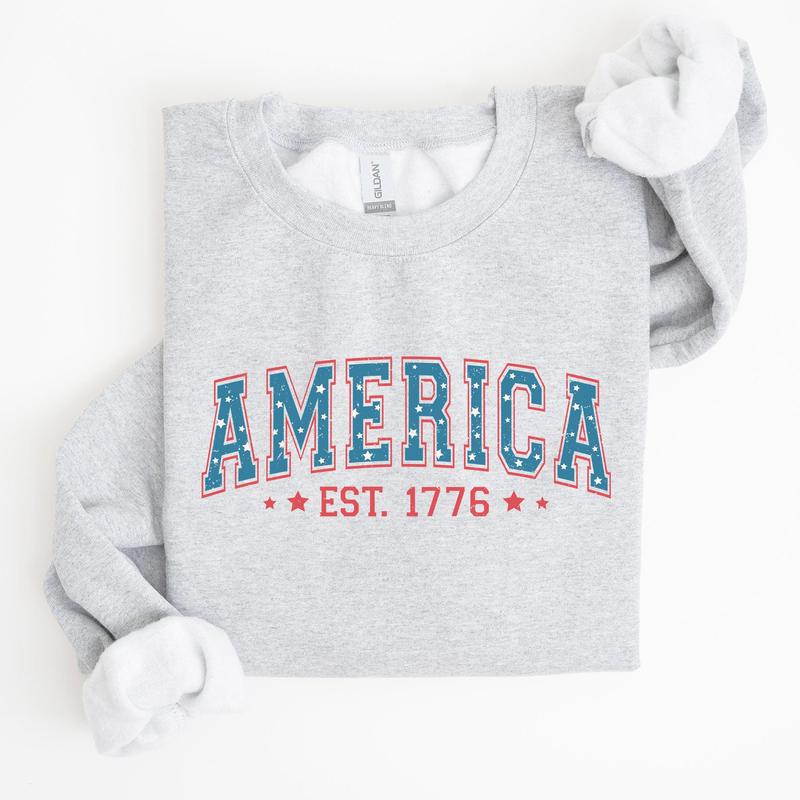 America, 1776, Patriotic, 4th of July Sweatshirt, Women's Crew Neck, Crewneck Casual Comfort Womenswear Comfortable Graphic