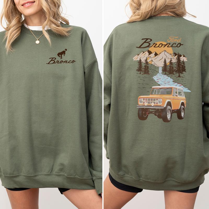 Vintage Ford Bronco Car National Park 2-Sided Sweatshirt, Retro Bronco Crewneck, Country Girl Sweater, Casual Womenswear, Cotton Fabric Pullover Tops