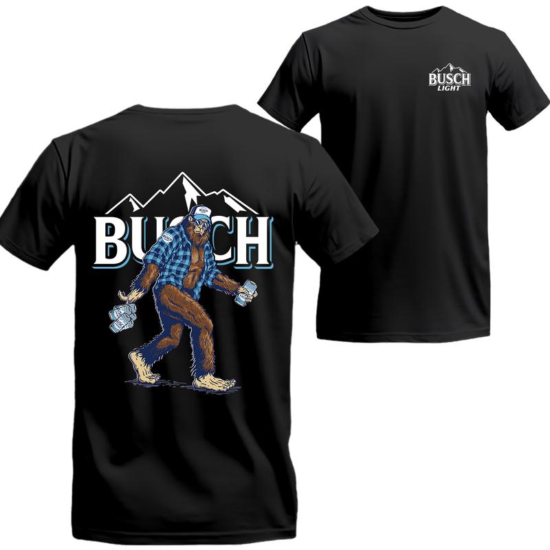 Bigfoot Busch Lite T-Shirt, 2 Sided Graphic Printed, Unisex Classic, Beer Shirt Viral Menswear Top