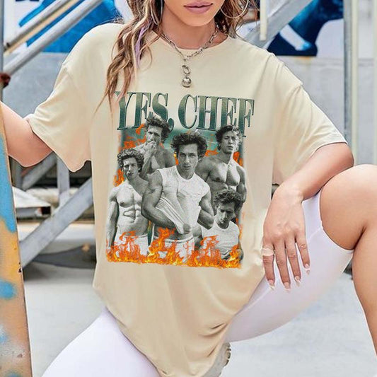 Retro Yes Chef Jeremy Allen White, The Bear, Yes Chef Fire T-Shirt Sweatshirt Hoodie Unisex Casual Fit