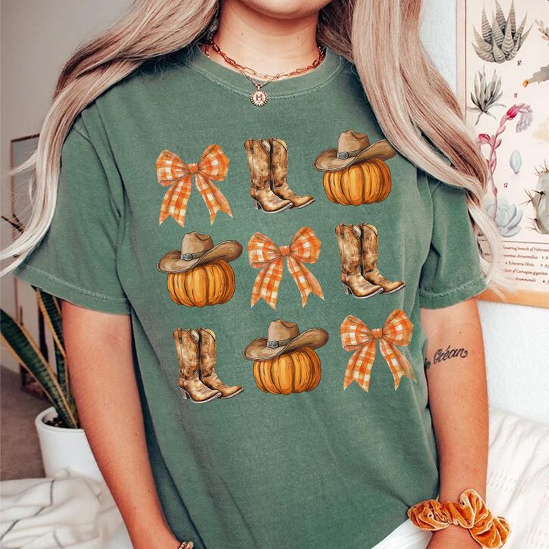 Howdy Pumpkin Shirt, Western Fall Shirt, Fall Coquette Bow , Fall Vibes, Country Cowgirl Fall, Cowgirl Shirt, Thanksgiving Gift, Fall Autumn fall grap
