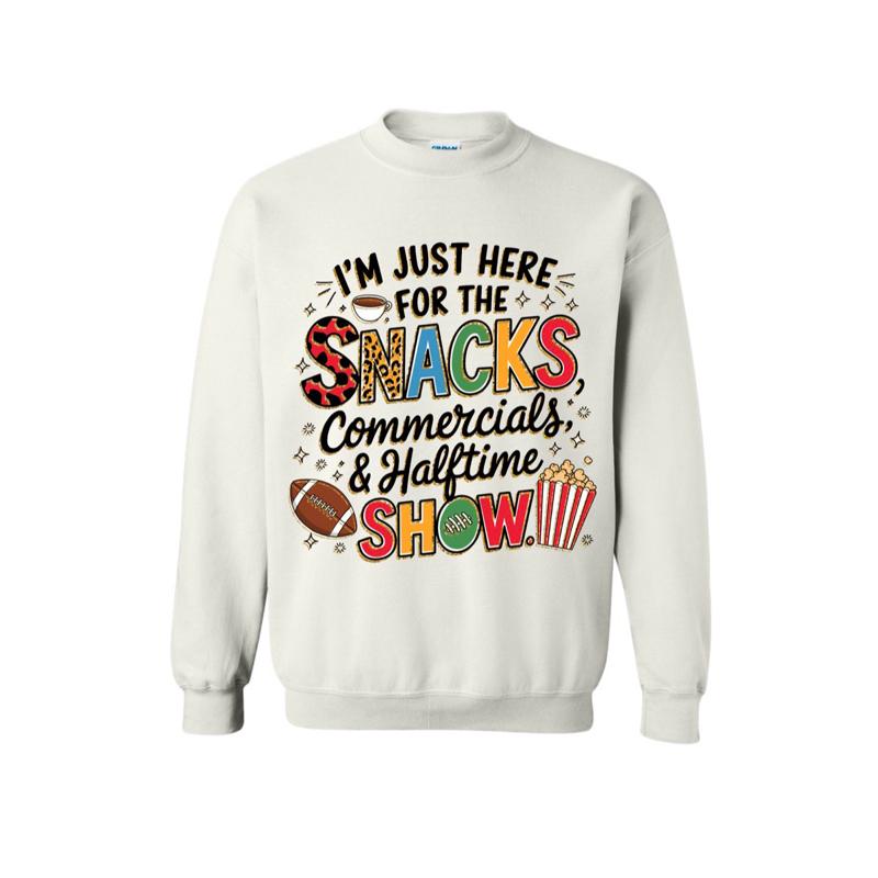 Just here for the snacks football game day Casual Cotton Crew Neck Tshirt hoodie