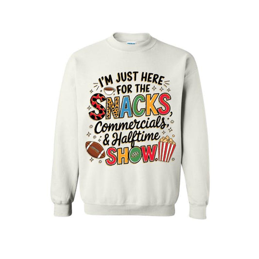 Just here for the snacks football game day Casual Cotton Crew Neck Tshirt hoodie
