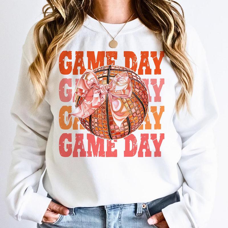 Coquette Basketball Sweatshirt, Basketball Bow Tee, Basketball mom, Game Day, Retro Basketball Shirt, Fall Basketball Game Day Season, Full Sizes, Ful
