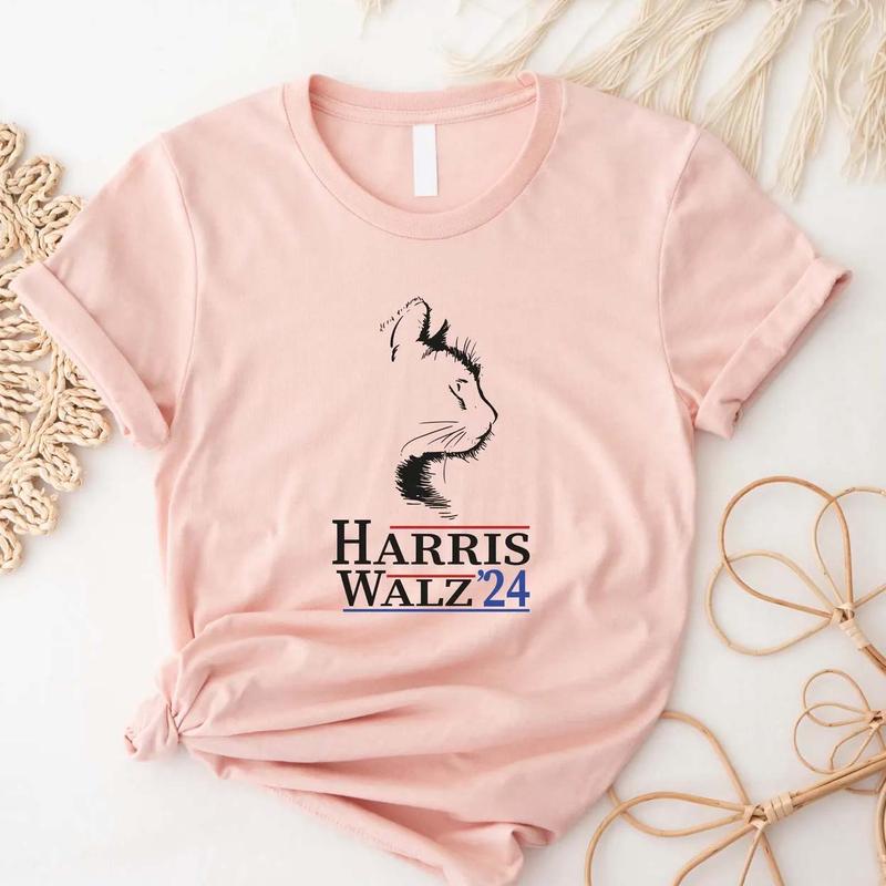 Harris Walz 2024 Cat Shirt, Kamala Harris SweatShirt, Tim Walz Shirt, Harris 2024 Shirt Top Womenswear Print T-Shirt