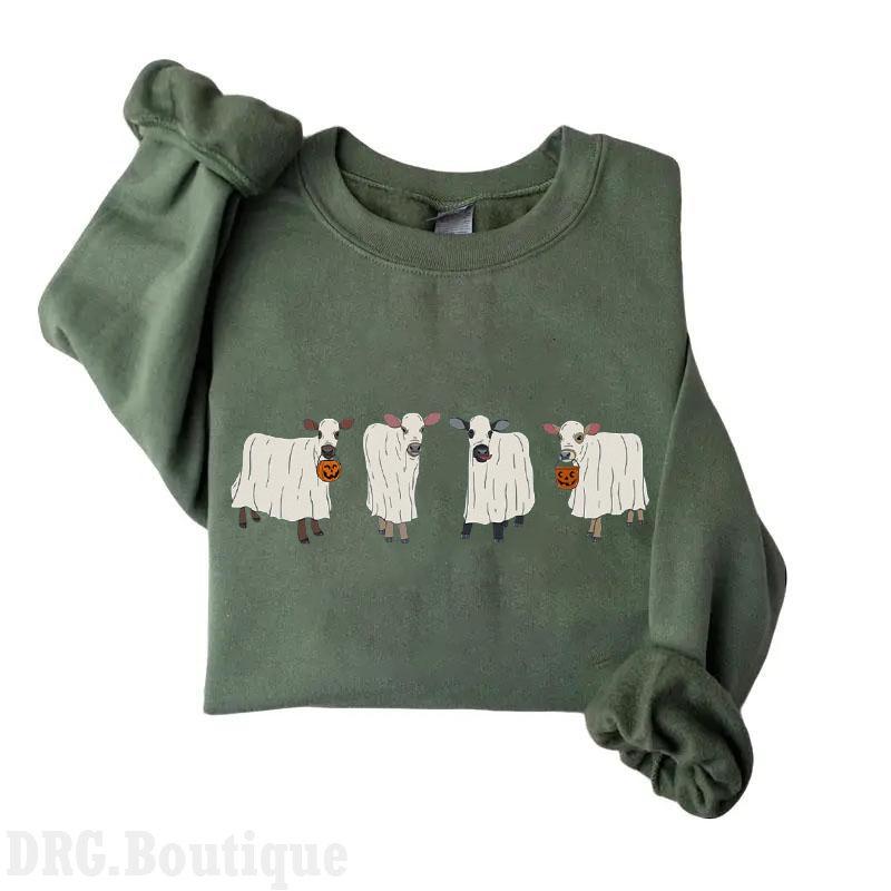 Ghost Cows Halloween Sweatshirt, Ghost Cows Halloween 2024 Merch Women's Shirt, Fall Merch Cotton Fit Unisex Womenswear