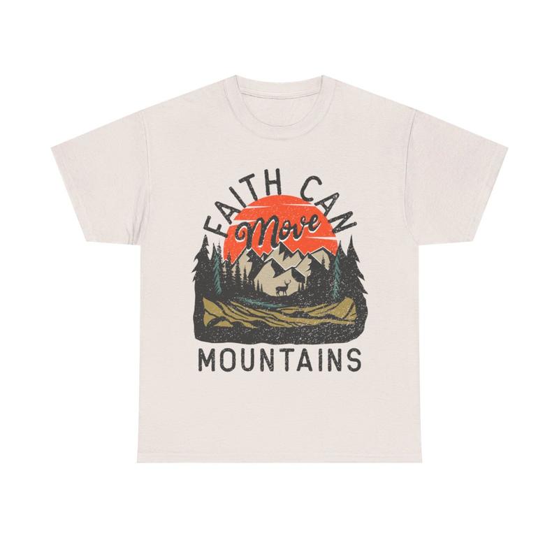 Faith Can Move Mountains Unisex Heavy Cotton Tee - Christian - Jesus - Mountain Shirt - Sunset - Gift For Men And Women