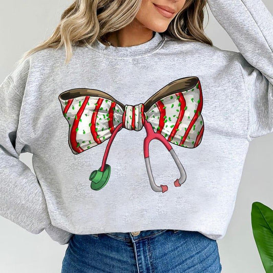 Coquette Nurse Stethoscope Sweatshirt, Christmas Nurse Shirt, Cute Bow Nurse Christmas, Gift for Nurse, Holiday Medical, Christmas Shirt, Gift For Her