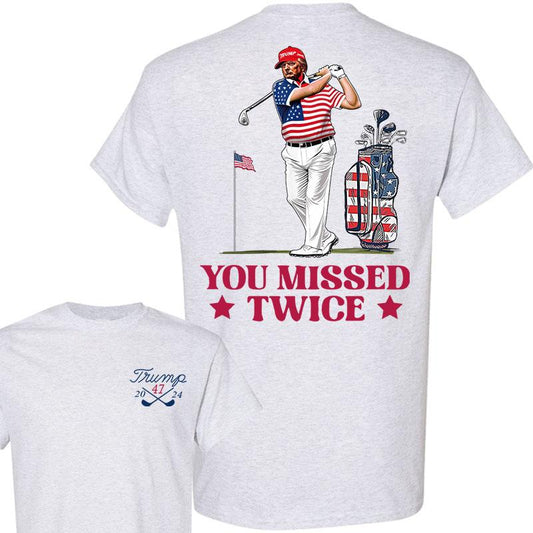Trump 2024 Golf You Missed Twice Shirt, Trum Barstol Golf Flag, You Missed Twice, Trump Second Assassination Attempt Shirt, Shirt For Trump Supporters