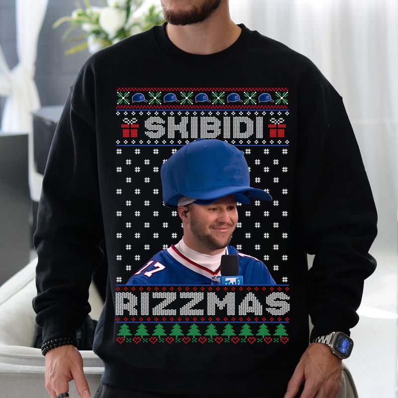 Josh Allen Football Sweatshirt, Josh Allen Skibidi Rizzmas Christmas Sweatshirt, Skibidi Shirt, Buffalo Football Christmas Shirt