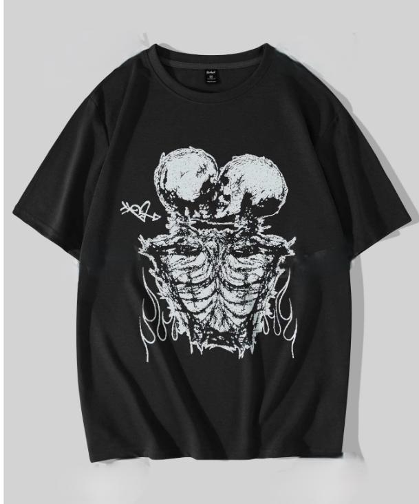 Goth Men's T-Shirt with Y2K Skeleton Print - Graphic Top Menswear Underwear