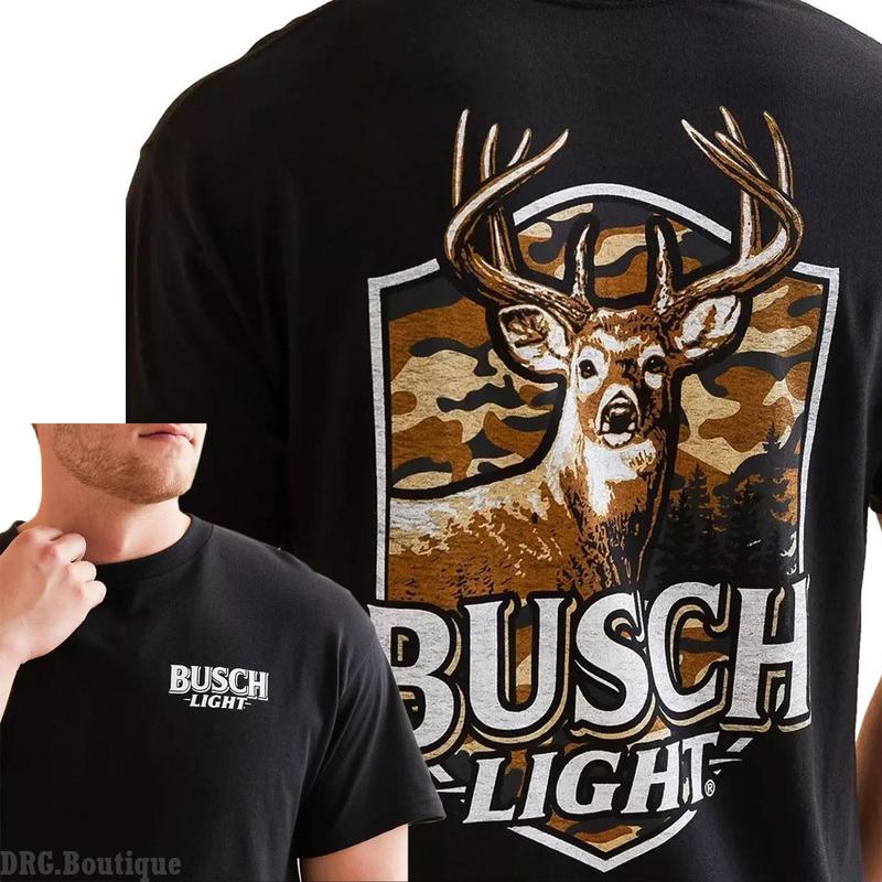 Deer With Busch Light Beer T Shirt , Busch Light Buck Shield Hooded Sweatshirt Pullover Long Sleeve Cotton Menswear Oversized Print
