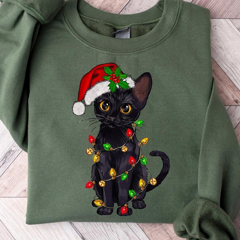 Black Cat Christmas Crewneck Sweatshirt, Hoodie, T-shirt, Cute Christmas Gifts