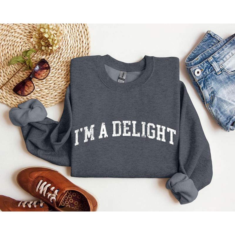 I'm A Delight Funny Sweatshirt, Sarcastic College Sweatshirt, Women's Crew Neck, Crewneck Casual Comfort Womenswear ComfortableÂ Graphic