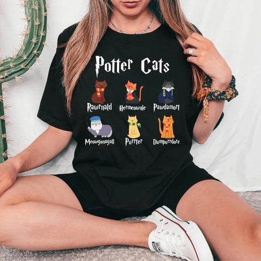 Harry Potter T-Shirt, Potter Cat Birthday Gift, Cotton Shirt, Cat Black Shirt