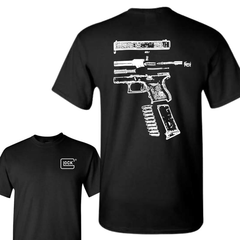 In Glock We Trust Men's Wear Tee, Featuring Black and White Designs for Both Hoodies and T-shirts