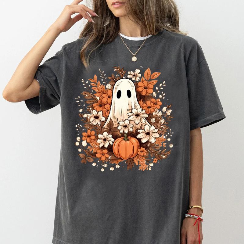 Vintage Floral Ghost Halloween T-Shirt Unisex Classic Cotton