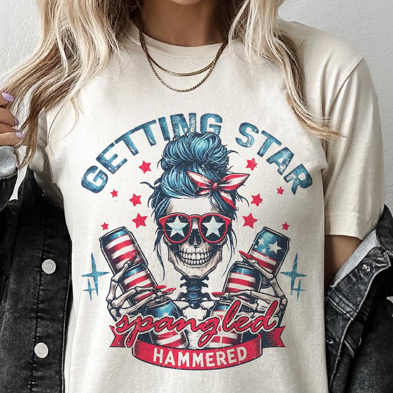 USA 4th of July Skull Tshirts Merica Skull Patriotic Tees Born Free Skeleton Rocker Tops USA Merica Skeleton T-Shirts Mullet USA Skull Tee Holiday Ind