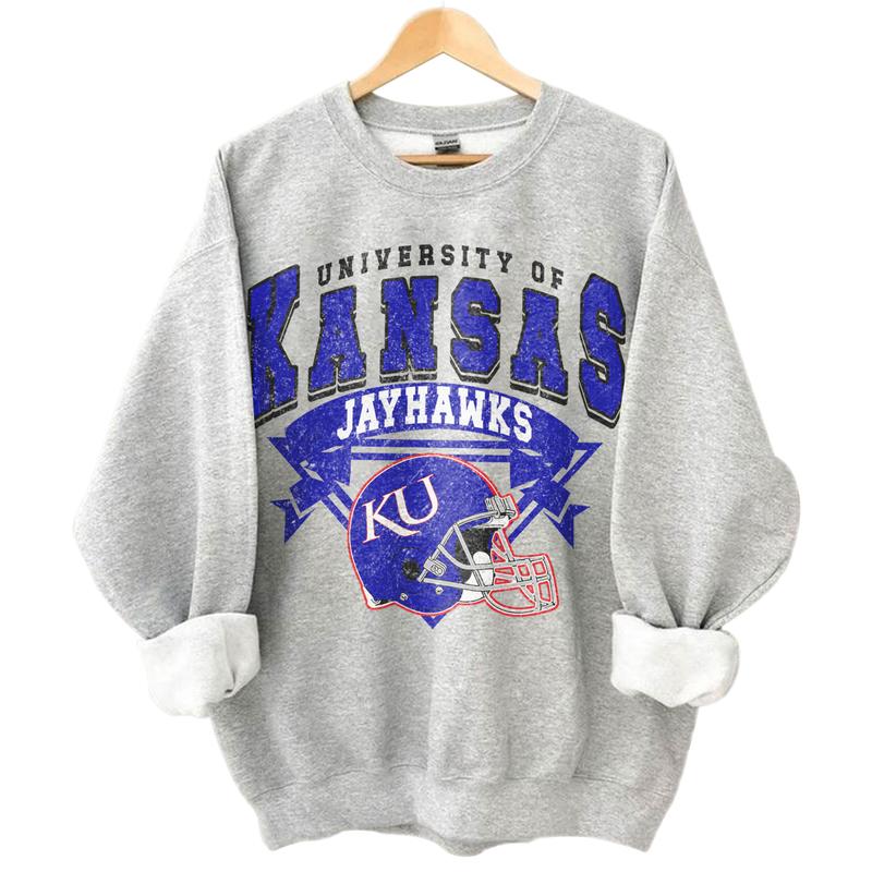 Kansas Jayhawks Vintage NCAA Sweatshirt, Unisex Jayhawks Football Shirt, Classic Sport Hoodie, Gifts for Football Fans, Cotton T-Shirt, Hoodie